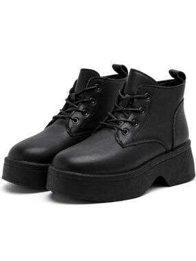 Women's Chelsea Boots Slip On Black Boots Ankle Wedge Chunky Lace Up Booties